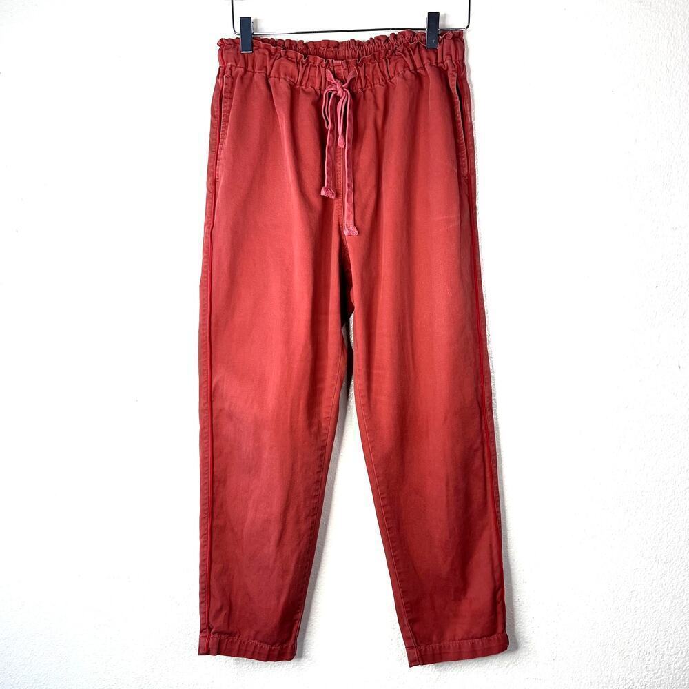 Xirena Rex Twill Cotton Pants Drawstring Pull On Vintage Wash Red Orange MEDIUM